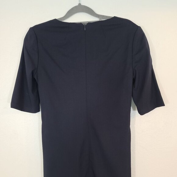 Ralph Lauren Black Label Faux Wrap‎ Gathered Waist Shift Dress Wool Navy Size 2 - Picture 7 of 8